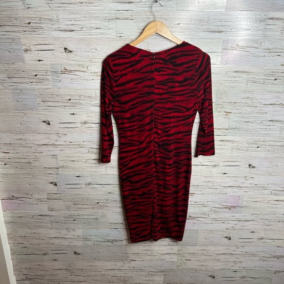 Michael Kors red black dress midi long sleeve tiger print - Picture 7 of 8
